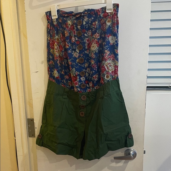 Floral and Green Button-Up Women's Jumpsuit - Picture 1 of 3